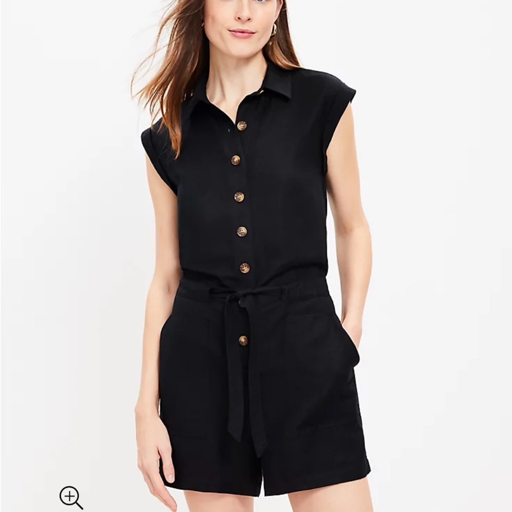 Linen blend tie waist romper